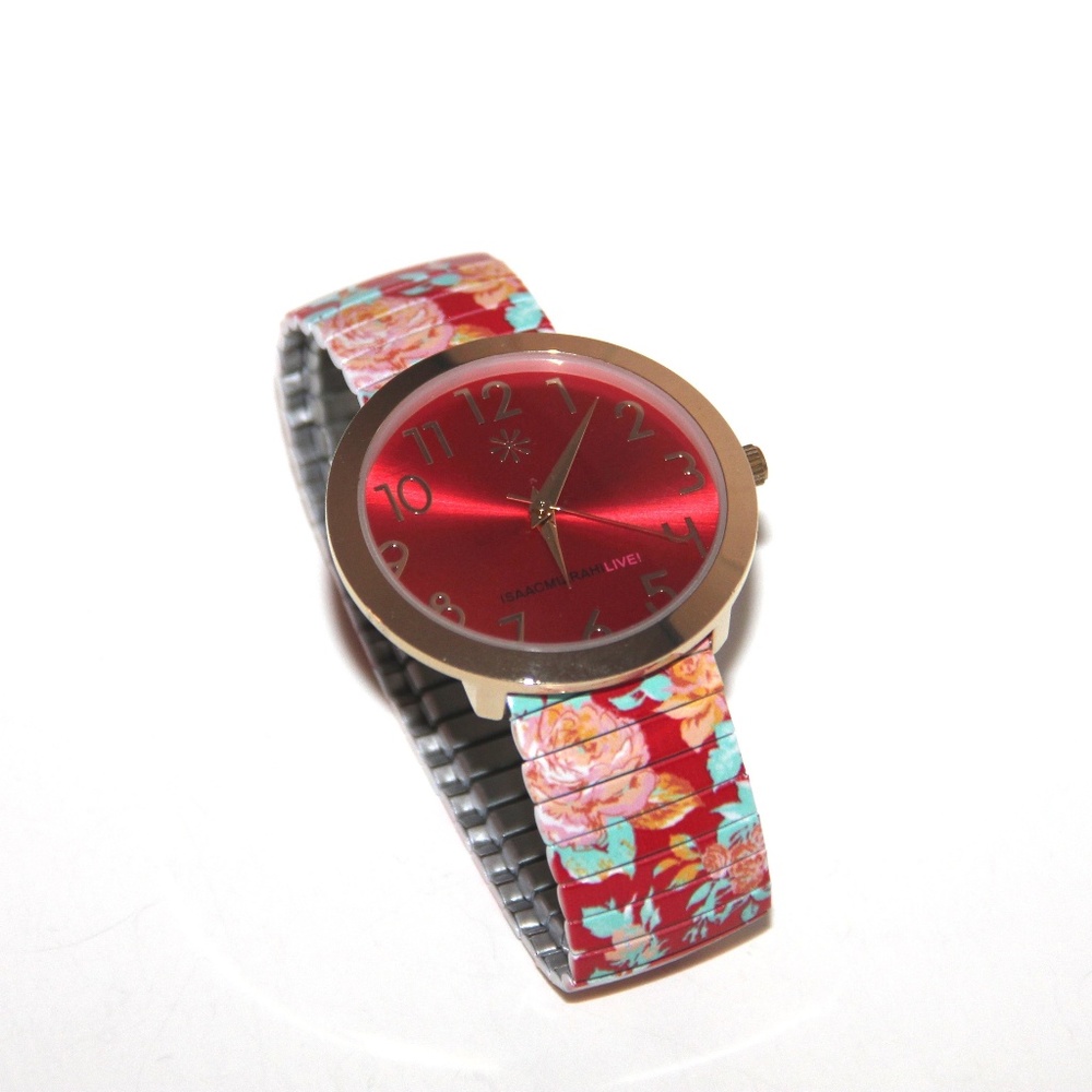 Isaac Mizrahi Red Floral Print Expansion Watch